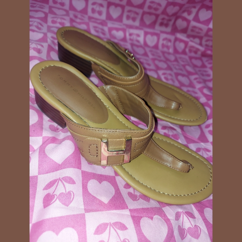 Tan Tommy Hilfiger Chunky Short Heels